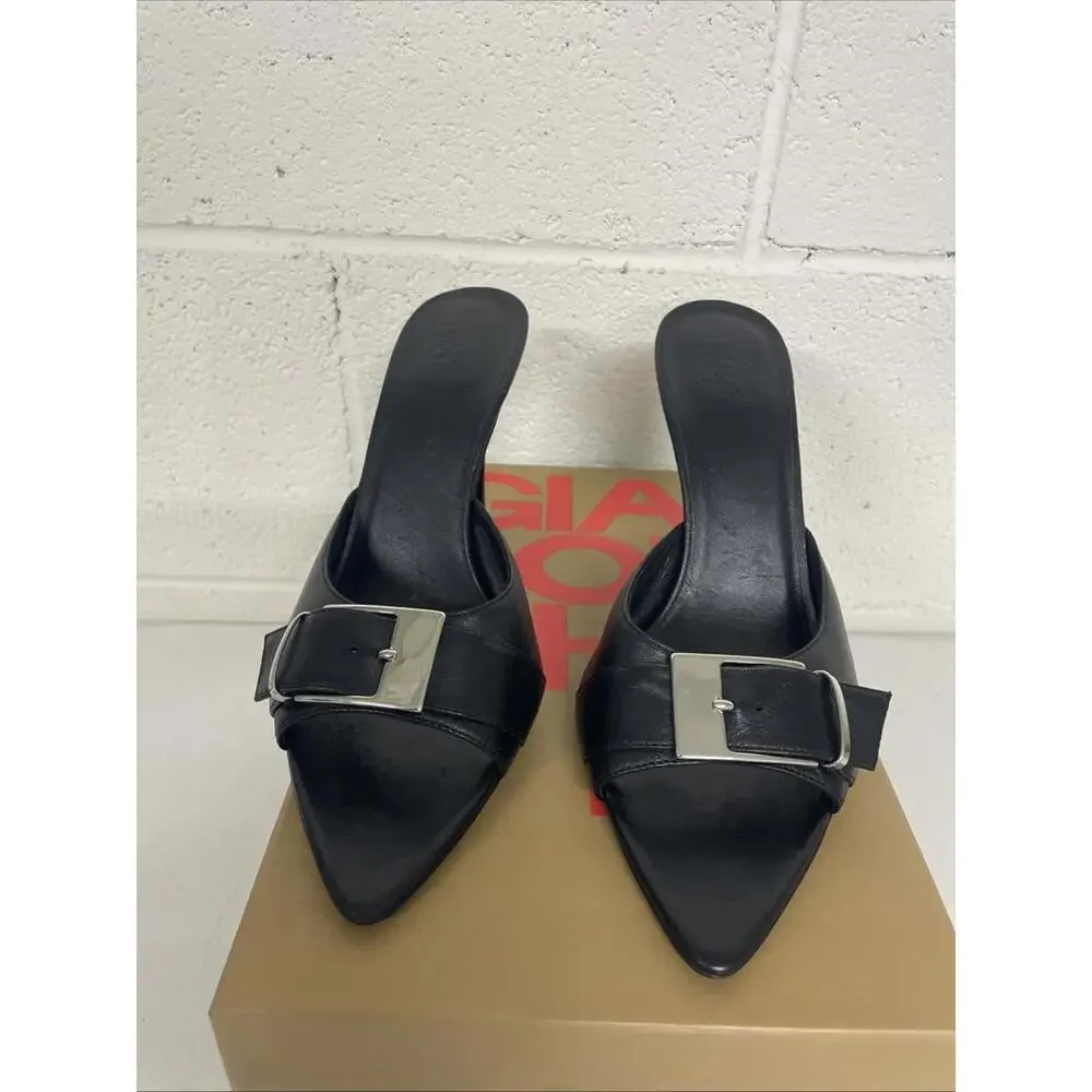 Gia Borghini Dorothy Heels black pointed toe sandal size 39 NIB $470 msrp - Picture 6 of 11
